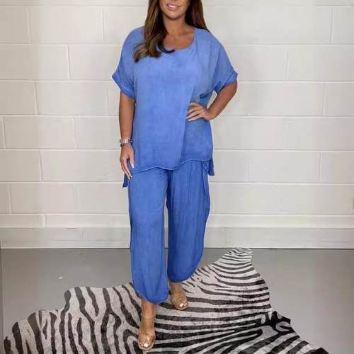 clothes female summer size plus neck round piece two sports