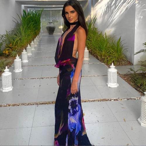 backless beach halter gown purple vacation mermaid evening