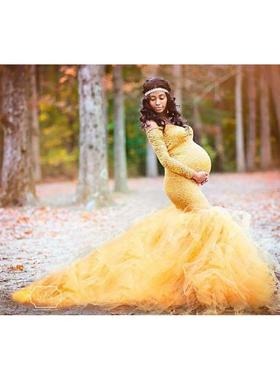 pregnant long-sleeved photography lace mesh fluttering