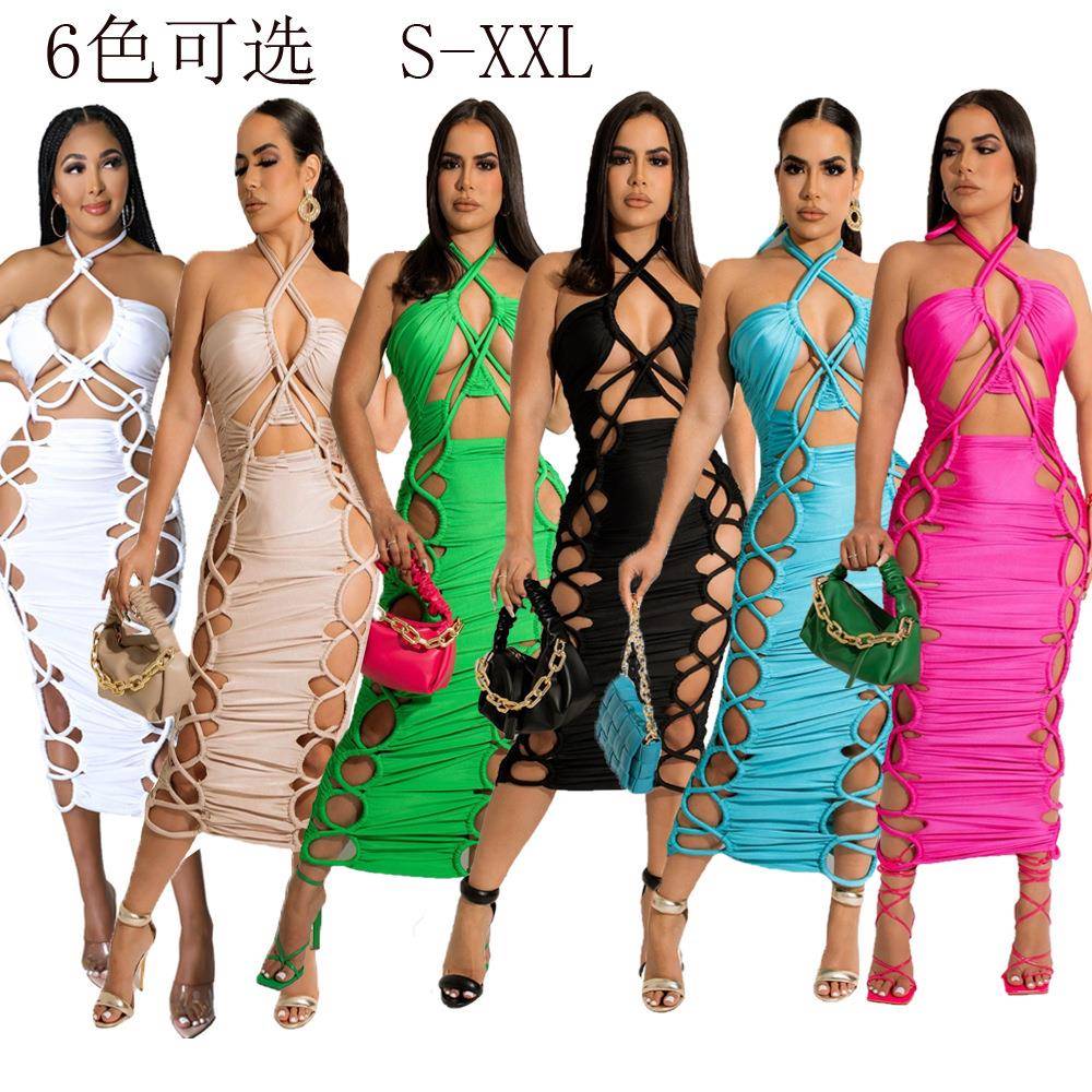 Women's Thick Rope Tie Elastic Band Double Zipper Dress