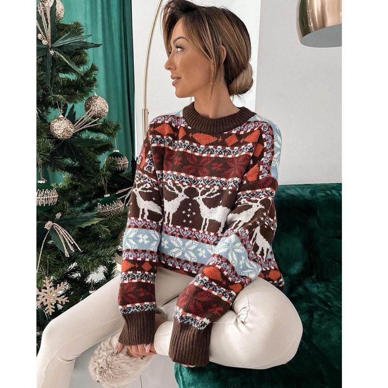 women christmas sweater casual full neck knitwear oversized