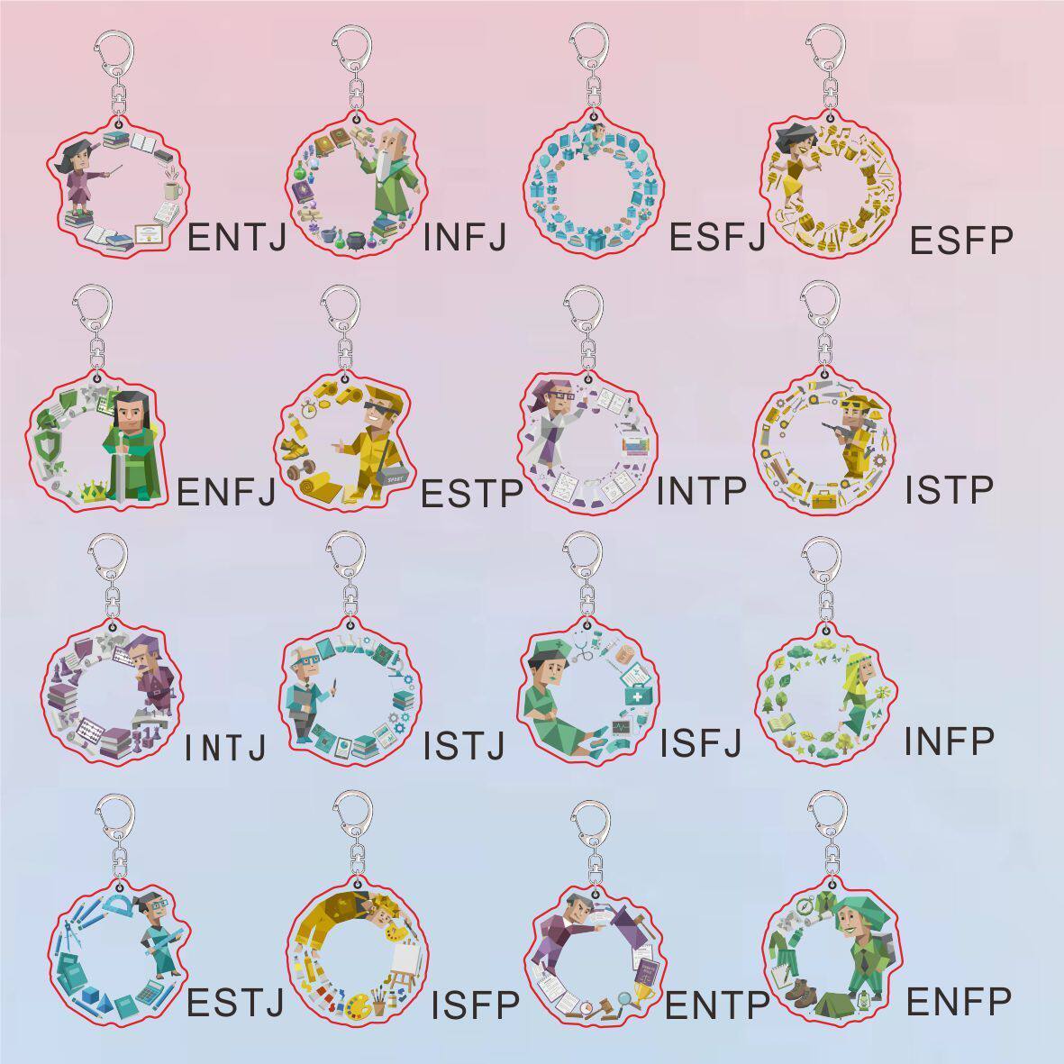 mbti16人格圆圈系列创意卡通双面亚克力钥匙扣装饰背包挂件小礼物