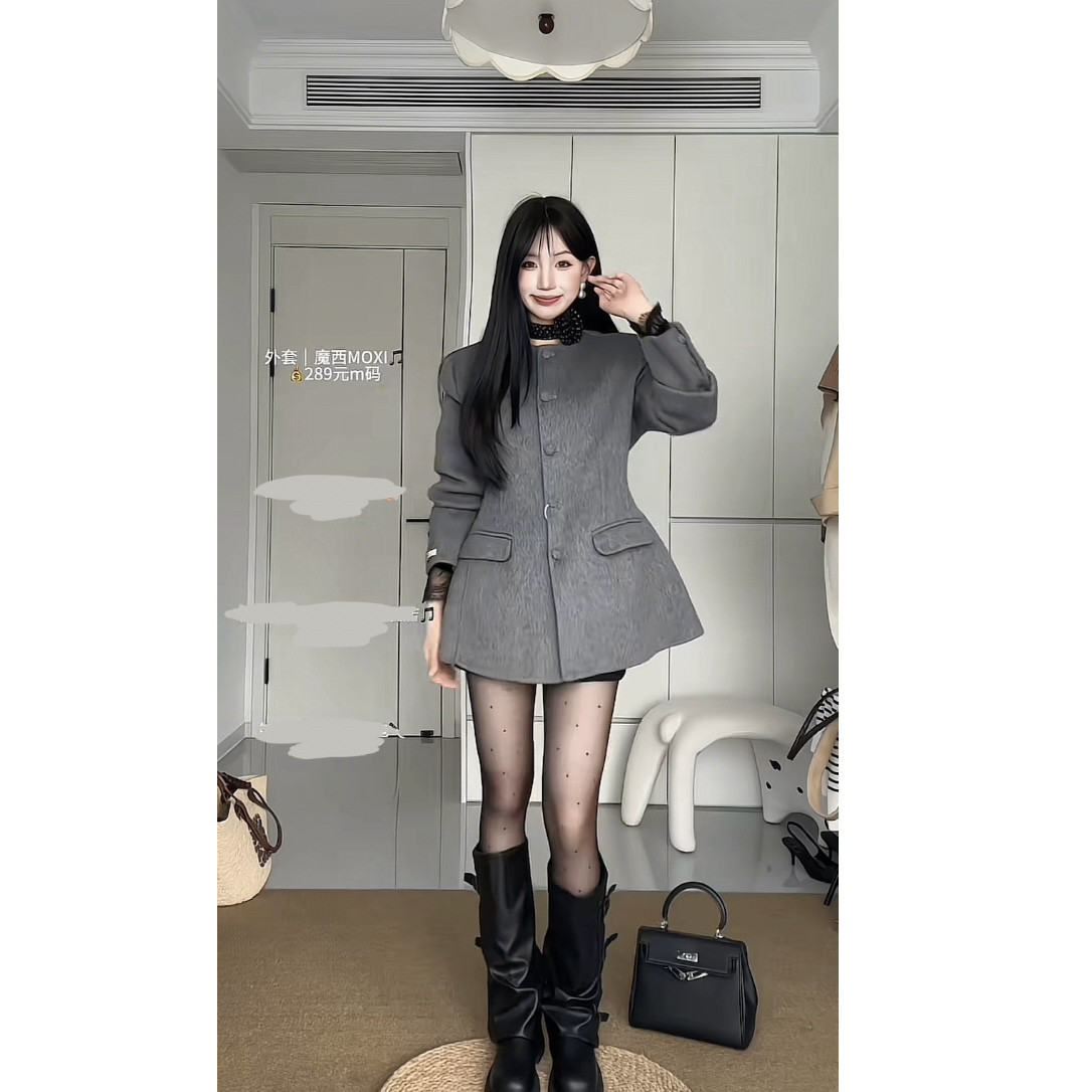 魔西MOXI 【法式小妖】气质小香风沙漏小蛮腰款双面羊毛大衣外套