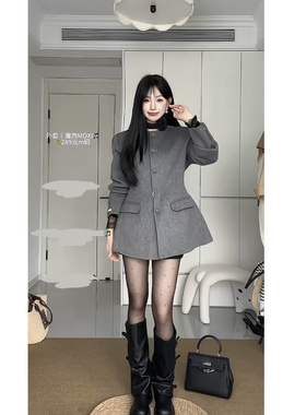 魔西MOXI 【法式小妖】气质小香风沙漏小蛮腰款双面羊毛大衣外套