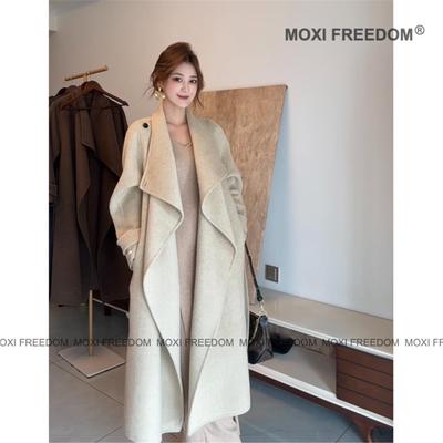 【盐风棱语】25年秋冬新款休闲腰带中长款双面羊毛大衣外套女装