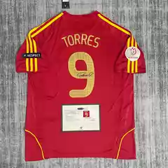 2008 Spain Home Number 9 Torres Signed Jersey Fan Edition Printed Signature Collectible Shirt Football Uniform Men
