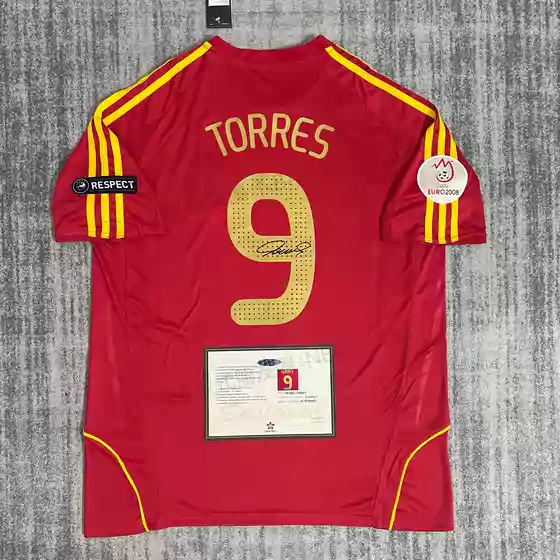 2008 Spain Home Number 9 Torres Signed Jersey Fan Edition Printed Signature Collectible Shirt Football Uniform Men