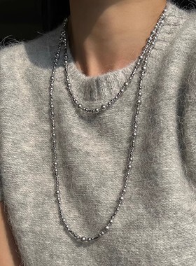 波光粼粼真多麻色清冷银灰色珍珠切花项链锁骨链轻奢毛衣链女