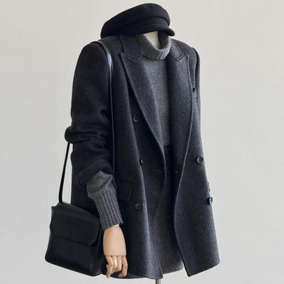 大喜自制【现货】曼哈顿大衣正肩西装毛呢双面羊绒羊毛呢短款外套