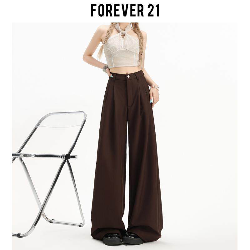 Forever 21美拉德棕色阔腿西装裤女设计感高腰宽松垂感直筒休闲裤