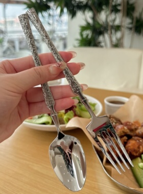 304不锈钢勺子叉子家用喝汤勺长柄吃饭调羹西餐厅主餐勺叉子套装