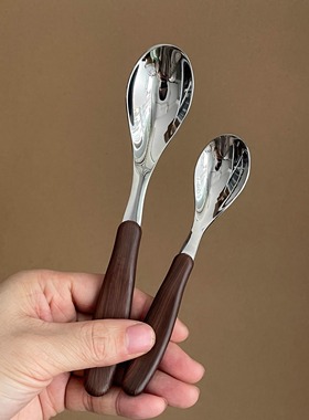 316不锈钢勺子儿童餐具木纹手柄餐勺小勺18/10家用吃饭勺甜品勺子