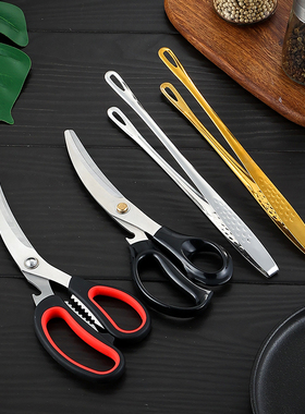 韩式烤肉夹子304不锈钢烤肉夹牛排夹自助餐烤肉夹金色加长料理夹