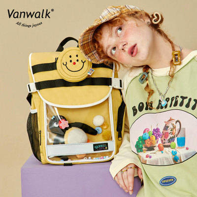 VANWALK HALO 原创甜酷少女双肩背包大容量初高中生笑脸痛包书包