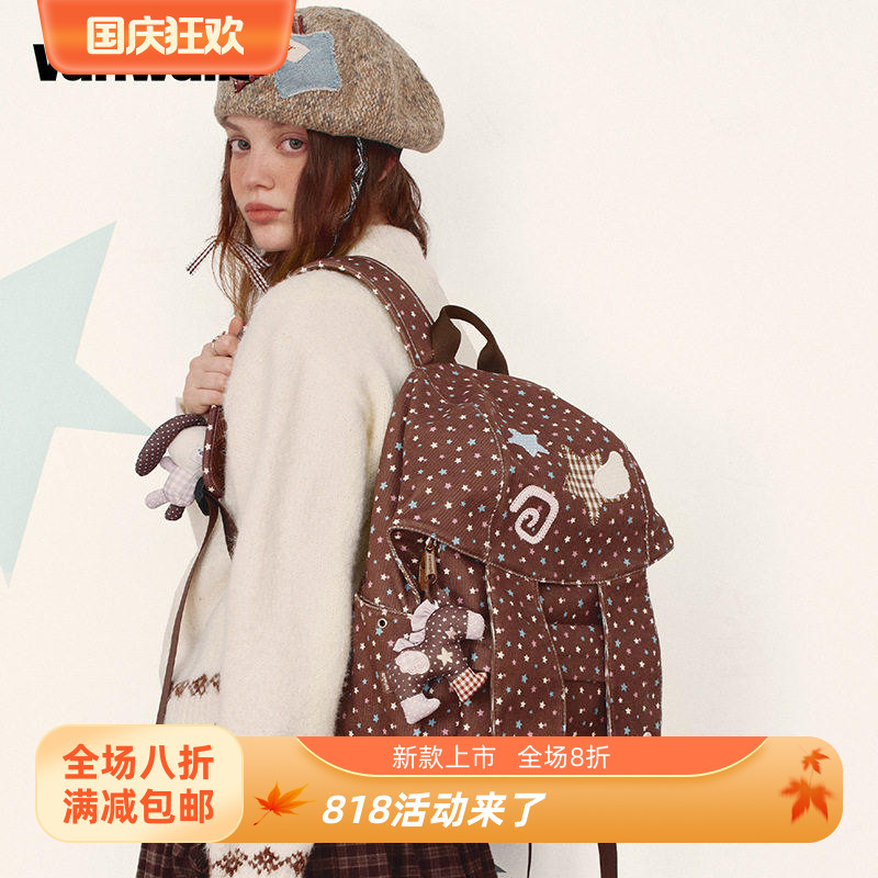 VANWALK lucky pony新款波点兔子耳朵双肩包女生出游书包轻便背包图片
