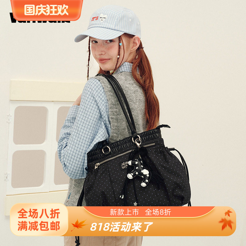 VANWALK手账屋 女款长柄托特包抽绳设计感豆腐包旅行手提单肩包包