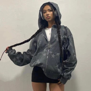 Star print loose hoodie for girls 美式星星印花女生宽松连帽衫