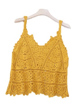 纯色针织蕾丝胸透小背心   Solid-color knitted lace sheer vest