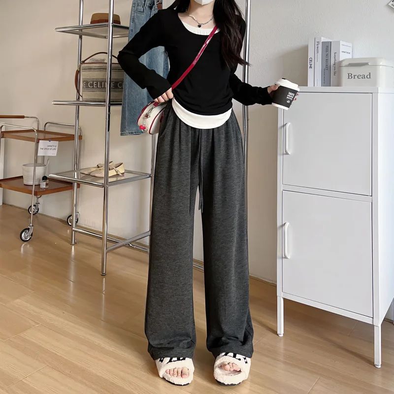 夏季薄款燕麦色阔腿裤