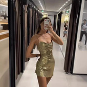 luster halter sexy Metallic low cut dress金属光泽 低胸吊带裙