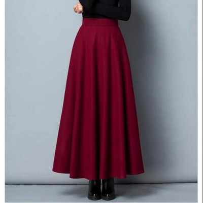 冬季高腰带口袋长款半身裙