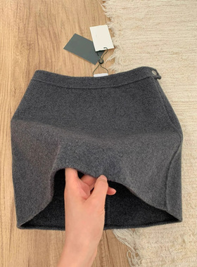 Retro grey woolen A-line skirt   复古灰色一片式毛呢A字半身裙