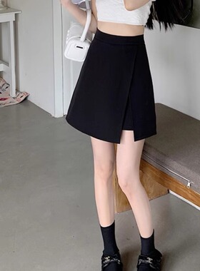 Large-sized black culottes with side slits大码侧开叉黑色裙裤