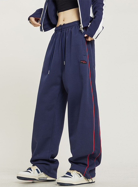 Side striped vintage sweatpants个性女生侧面条纹 复古运动卫裤