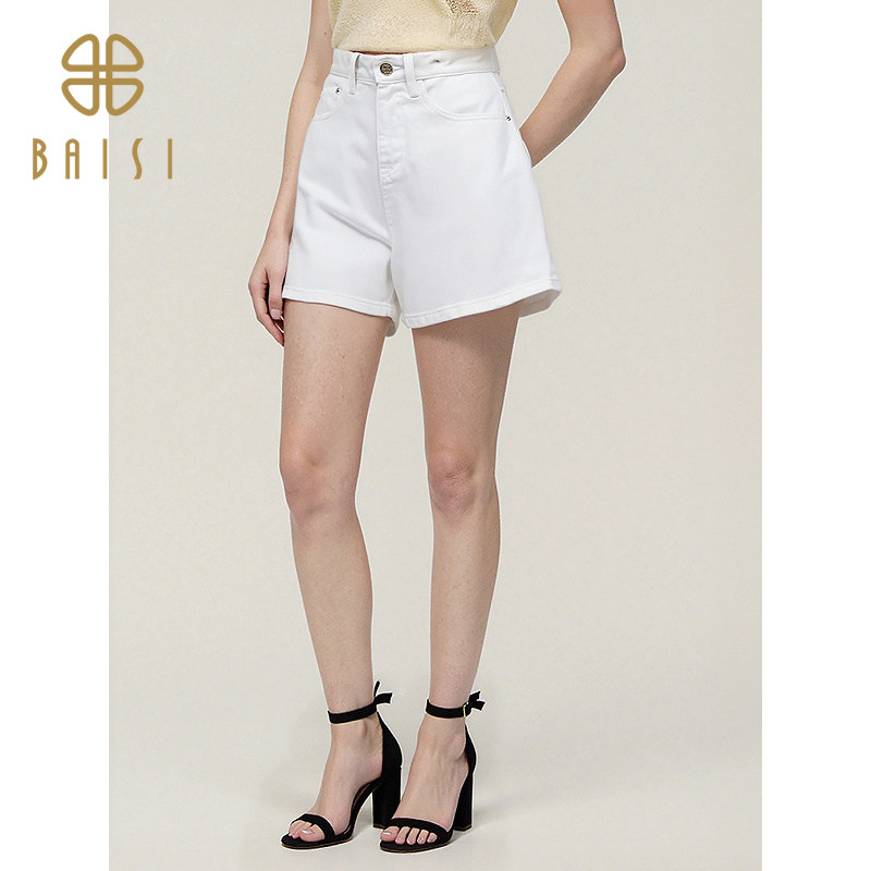 百丝气质时尚直筒牛仔裤2024夏季新品休闲运动风显瘦高腰短裤女