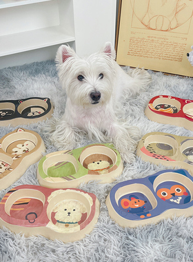 狗碗猫咪碗狗盆宠物碗食盆狗狗喝水一体防打翻双碗小型犬水碗粮碗