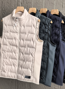 户外运动风！80白鸭绒！轻薄立领羽绒马甲男防风保暖压胶坎肩背心