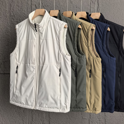 双面可穿！美式休闲秋冬男士摇粒绒立领加厚防风保暖马甲背心外套