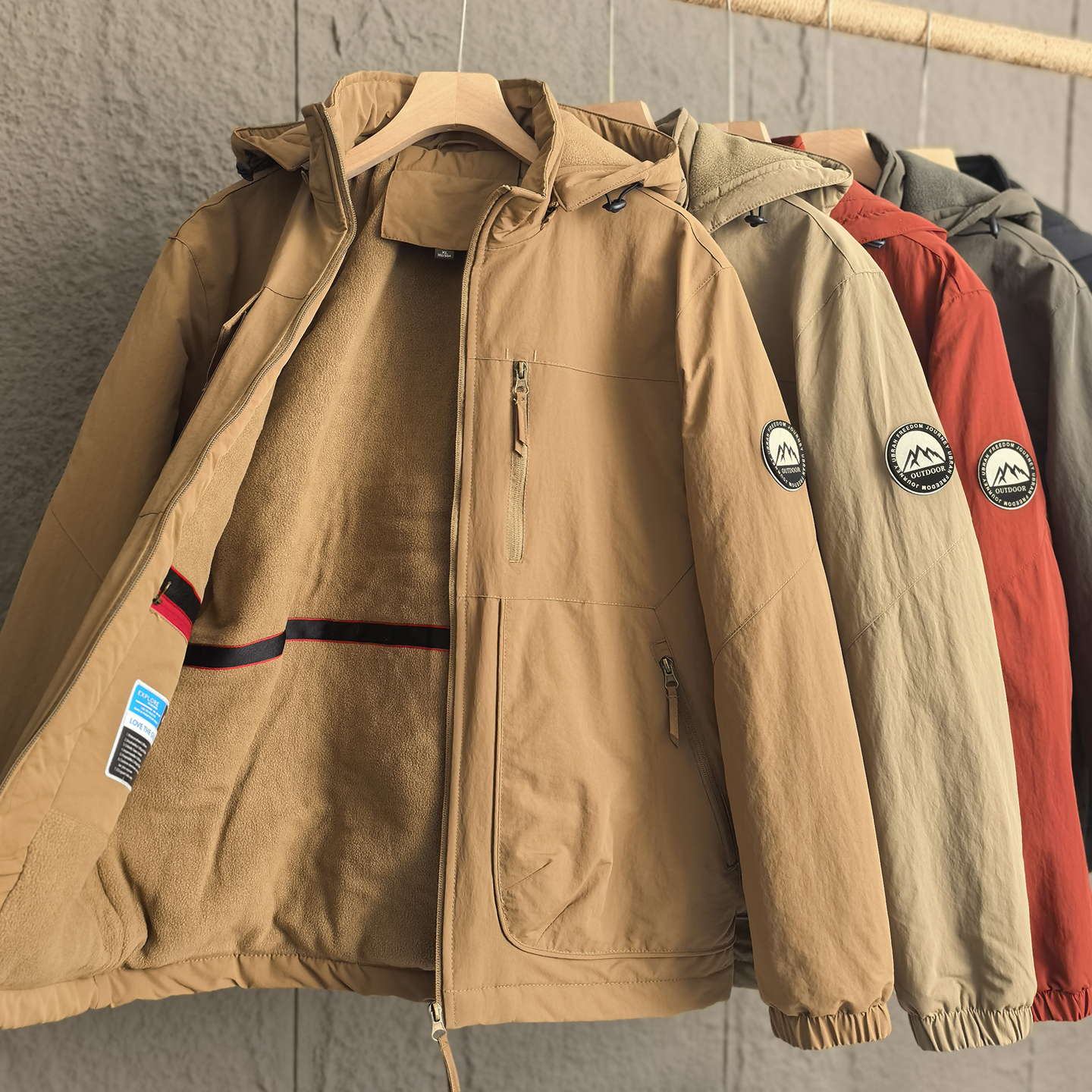 户外防风加绒加厚多口袋夹克男