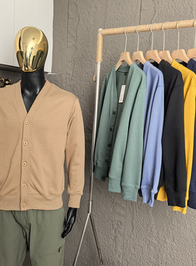 日系毛圈纯色针织排扣开衫
