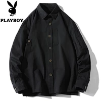 Playboy, весенняя рубашка, демисезонный трендовый черный джинсовый лонгслив, куртка, комплект, 2024 года