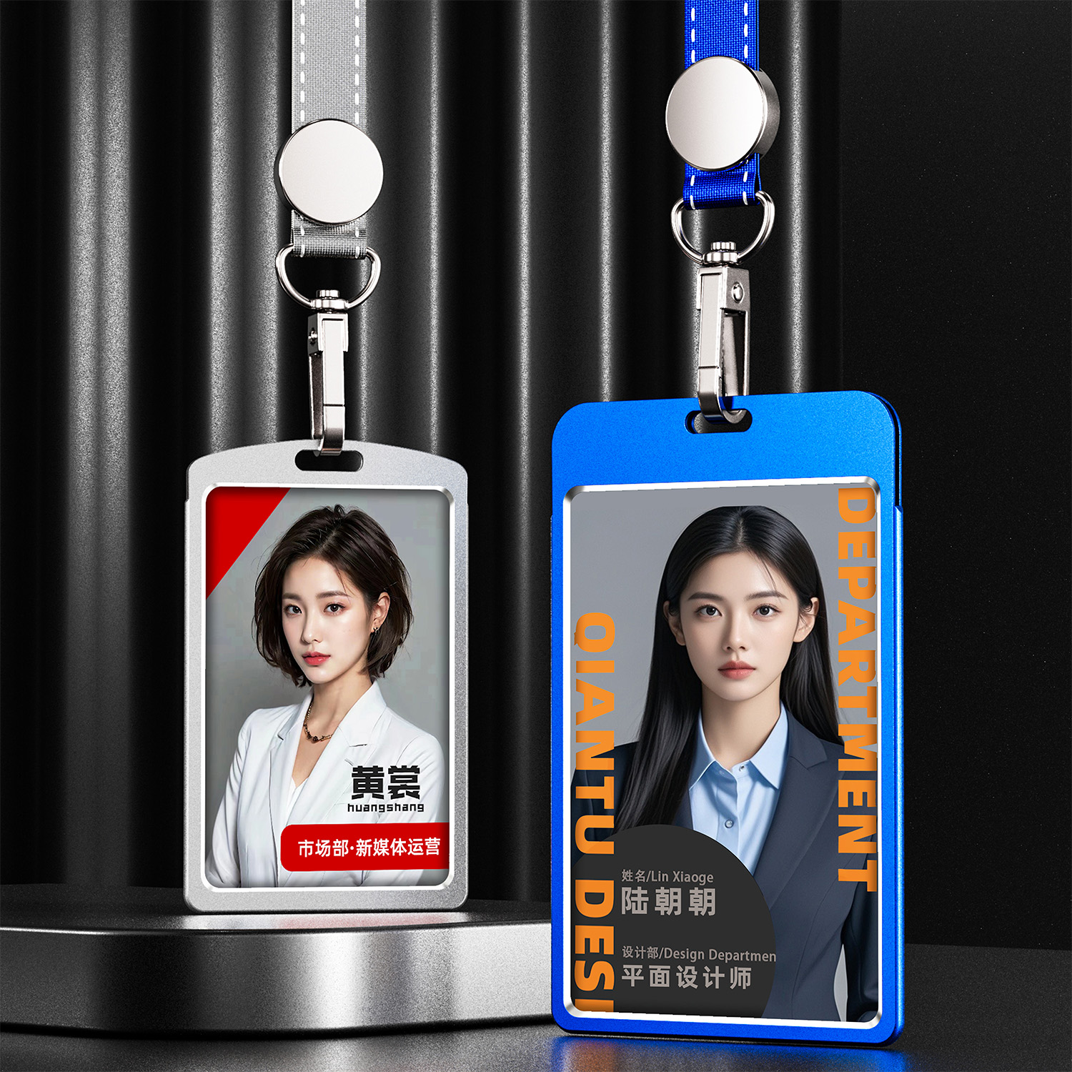 上插式铝合金金属工牌定制卡套工号牌高档员工厂牌胸卡工作证胸牌带挂绳大尺寸大号商务高级感硬壳定做姓名牌