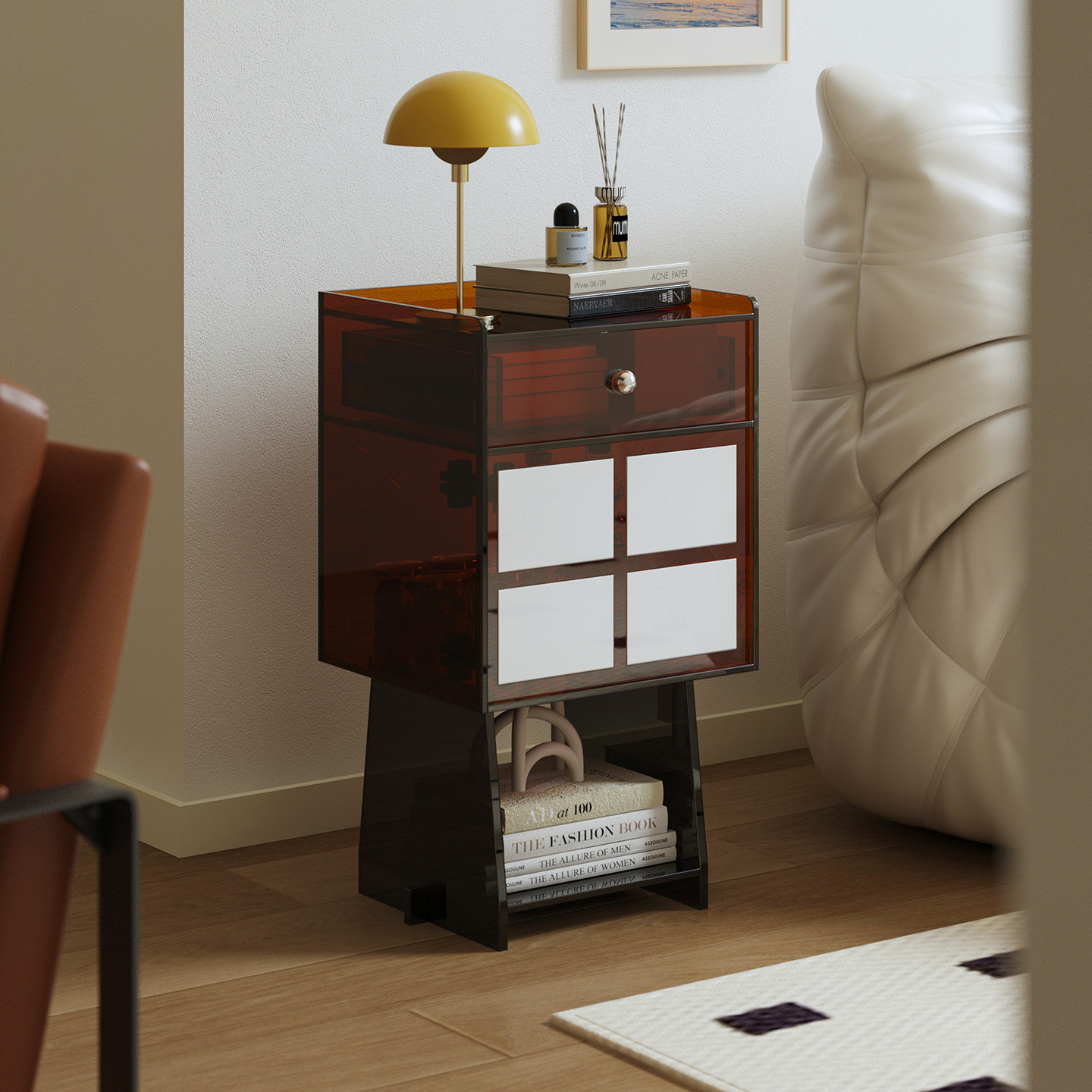 雅仆卧室床头柜中古亚克力客厅沙发小边柜储物收纳柜家用抽屉柜子