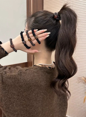 简约豹纹球球小肠发圈女高级感不伤发扎头皮筋马尾丸子头发绳头绳