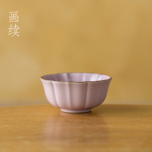 画续古雅粉色汝窑冰花茶杯家用陶瓷主人杯单杯开片可养轻奢个人杯