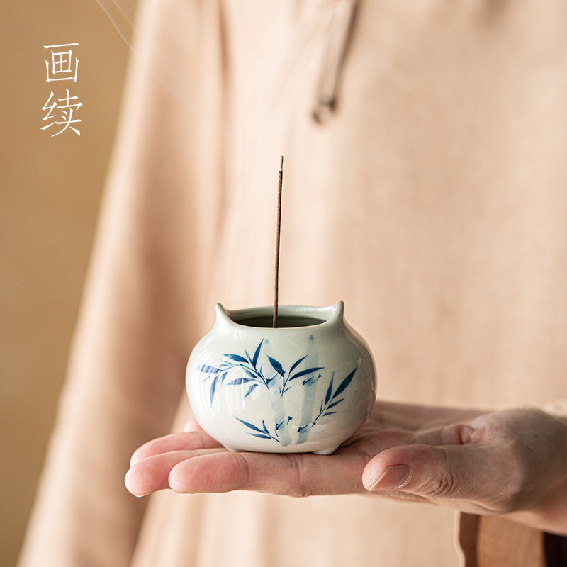 画续草木灰手绘竹子线香香插香座小香炉陶瓷家用室内茶道中式复古,餐饮具,茶道/零配,淘宝优惠券,粉丝福利购,淘宝优惠卷