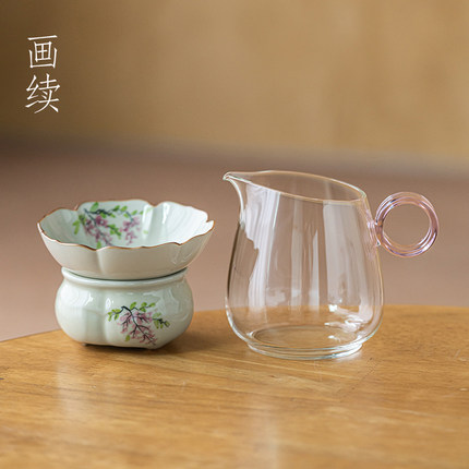 画续粉倾玻璃公道杯陶瓷手绘茶漏套装家用泡茶过滤器中式分茶器