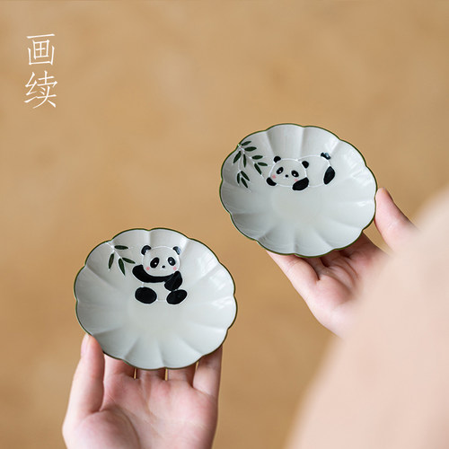 手绘熊猫茶点盘陶瓷水果碟