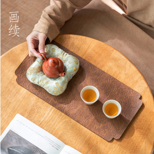 画续国风皮革茶席壶承轻奢禅意干泡席功夫茶具配件复古茶垫长方形