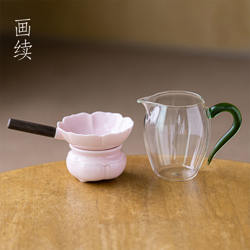 画续木柄花瓣茶漏套装