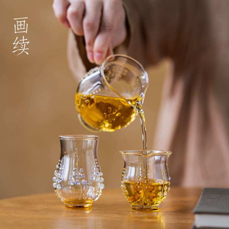画续紫藤花玻璃茶杯礼装主人杯浮雕耐热女士高端高颜值功夫茶具