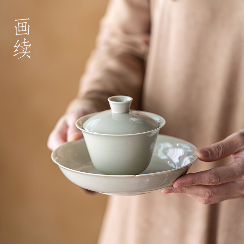 画续草木灰素雅盖碗茶壶壶承组合家用泡茶一壶二杯功夫茶具小套装