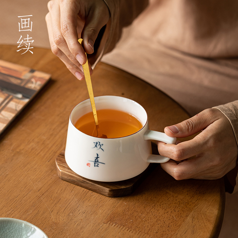 手写白瓷咖啡杯精致马克杯