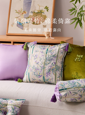 中式紫色靠垫客厅沙发高端软装流苏抱枕罗汉椅坐垫工位腰枕夹腿枕