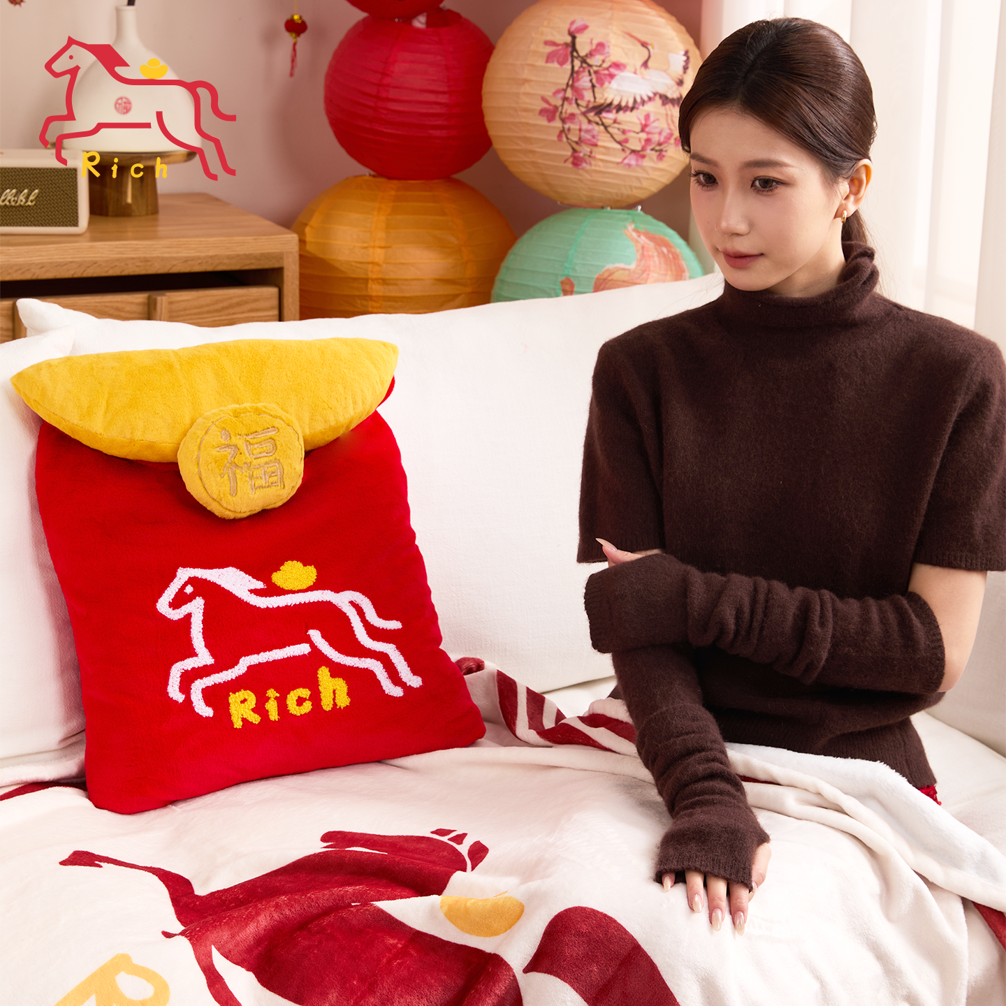 福运马到抱枕毯马年新年马上有钱毛毯礼物办公室二合一午休毯被子,居家布艺,抱枕被,淘宝优惠券,粉丝福利购,淘宝优惠卷