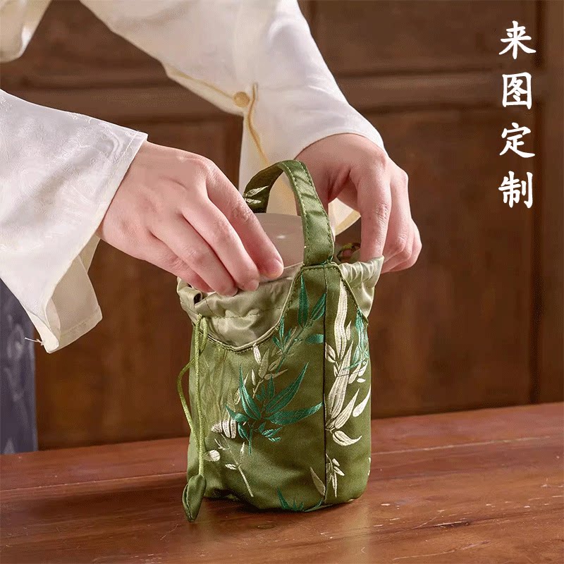 新中式蓝色茶杯主人杯收纳布袋子手提茶具便携包装袋茶事包文玩包